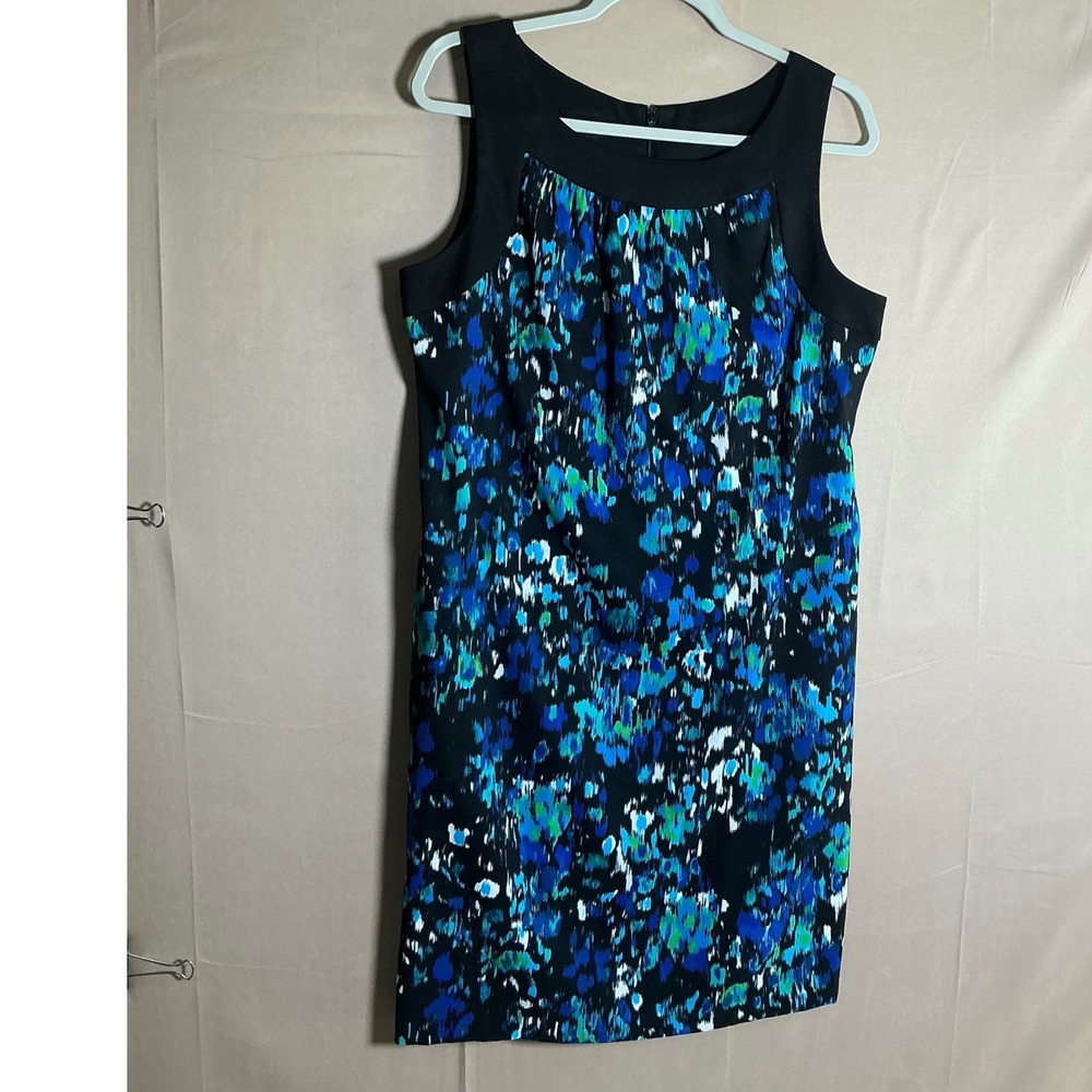 AB Studio Womens Size 12‎ Abstract Blue Green Ikat Print Sleeveless Shift Dress - Picture 3 of 11